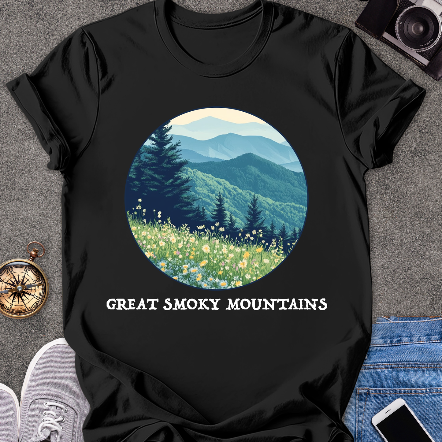 Great Smoky Mountains | Unisex Softstyle T-Shirt | Mountains and Wildflowers Tee