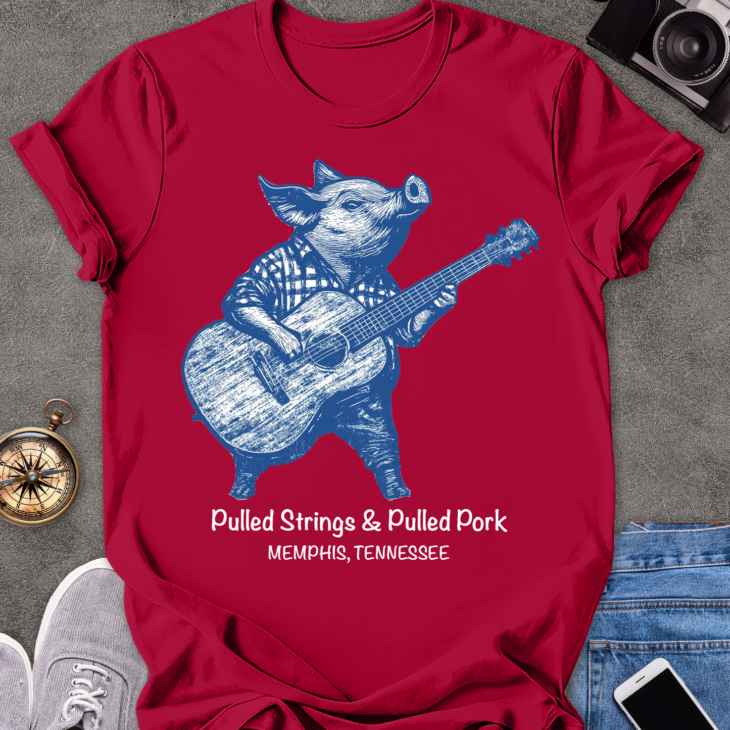 Pulled Strings & Pulled Pork-Memphis, Tennessee | Unisex Softstyle T-Shirt | Fun and Casual Music Lover Tee