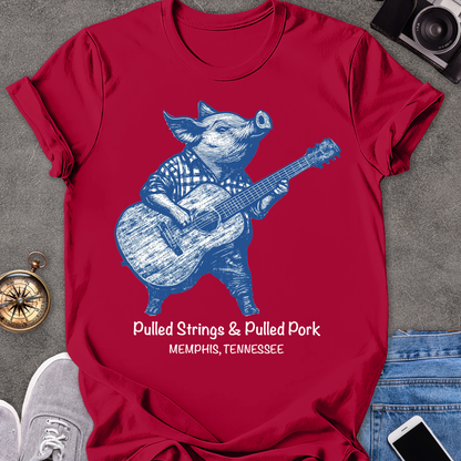 Pulled Strings & Pulled Pork-Memphis, Tennessee | Unisex Softstyle T-Shirt | Fun and Casual Music Lover Tee