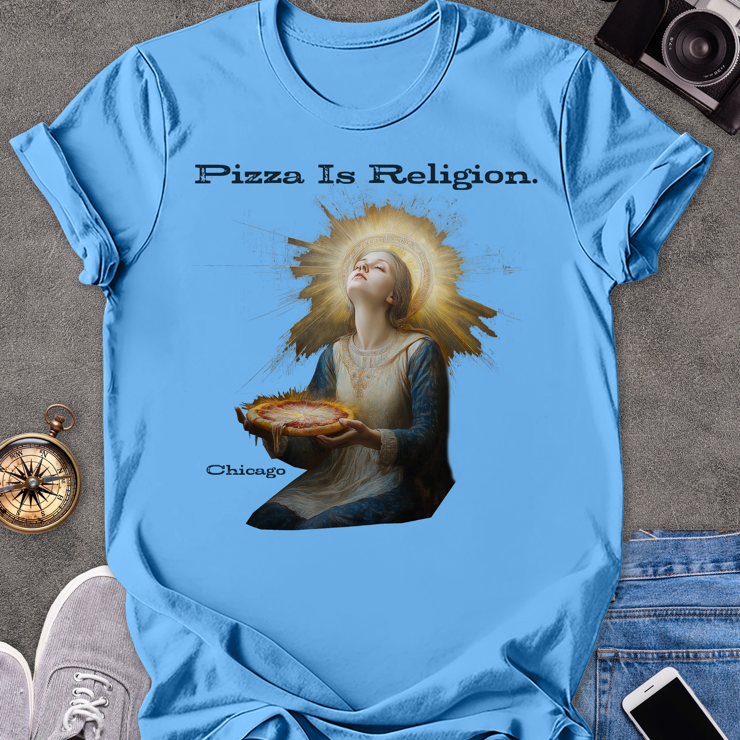 Pizza Is Religion. Chicago| Unisex Softstyle T-Shirt | Chicago Travel Tee