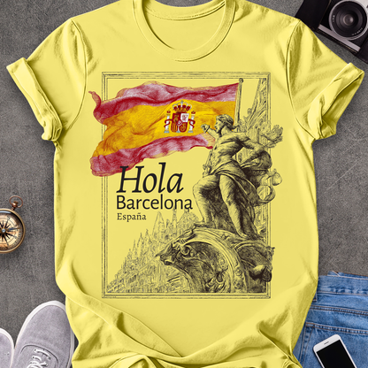 Hola Barcelona, España| Spanish Flag Travel Tee