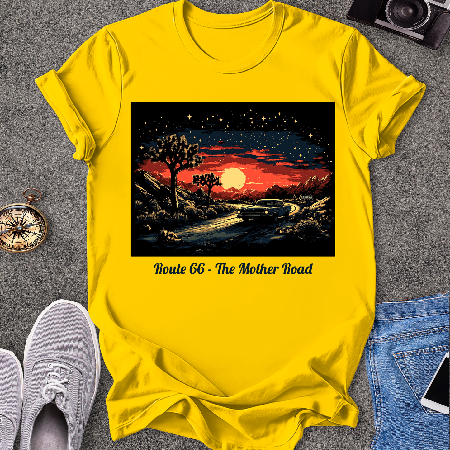 Route 66 - The Mother Road - Dessert Under Starry Skies T-Shirt