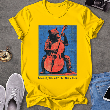 Bringing The Bass To The Bayou T-Shirt - Bear Playing Stand-up Bass