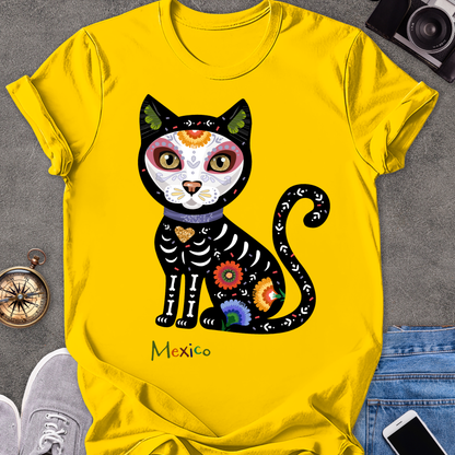Mexico-Day of the Dead Cat | Unisex Softstyle T-Shirt | Day of the Dead Tee