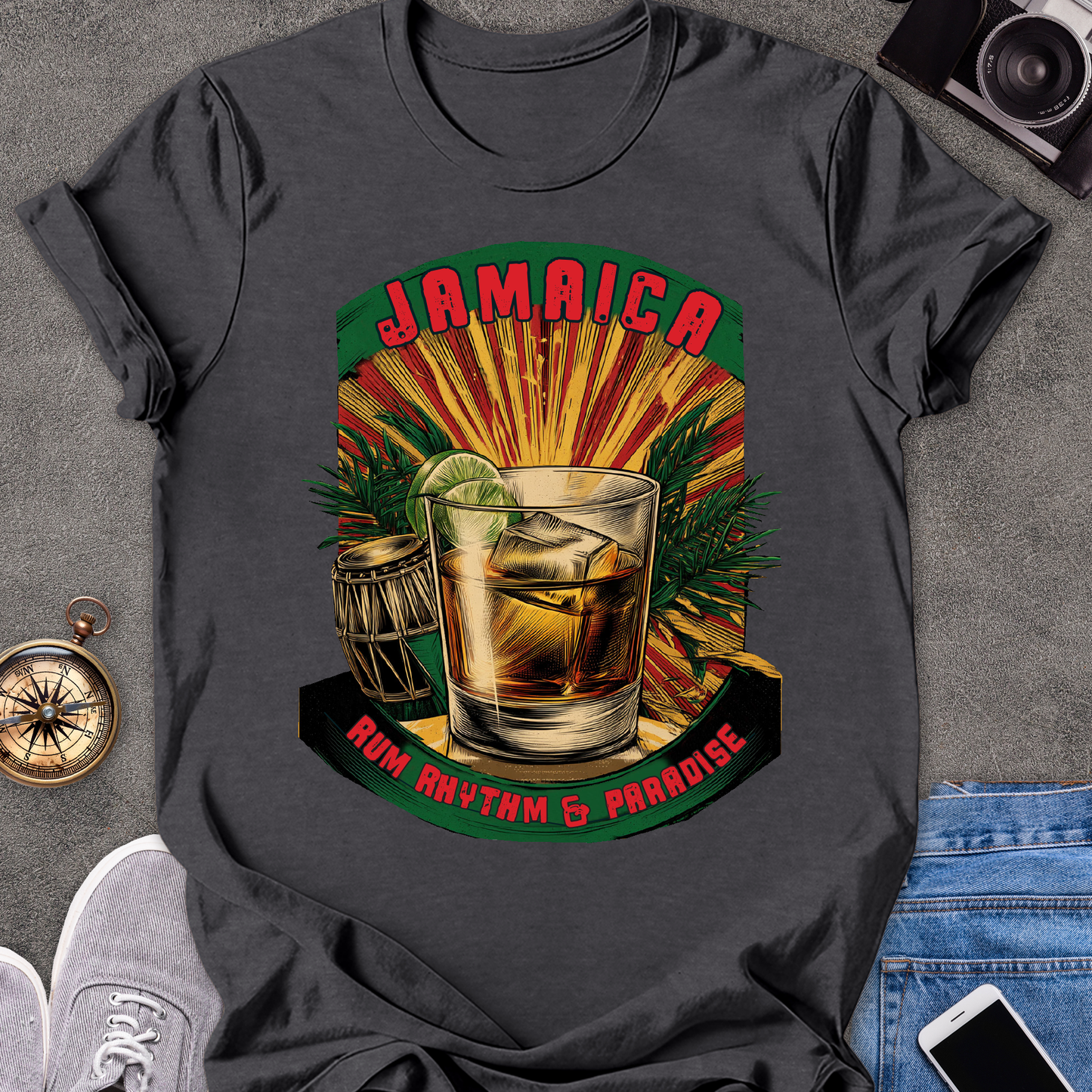 Jamaica, Rum, Rhythm & Paradise | Unisex Softstyle T-Shirt | Caribbean Travel Tee