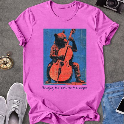 Bringing The Bass To The Bayou T-Shirt - Bear Playing Stand-up Bass