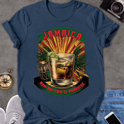 Jamaica, Rum, Rhythm & Paradise | Unisex Softstyle T-Shirt | Caribbean Travel Tee