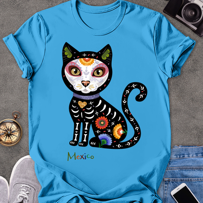 Mexico-Day of the Dead Cat | Unisex Softstyle T-Shirt | Day of the Dead Tee