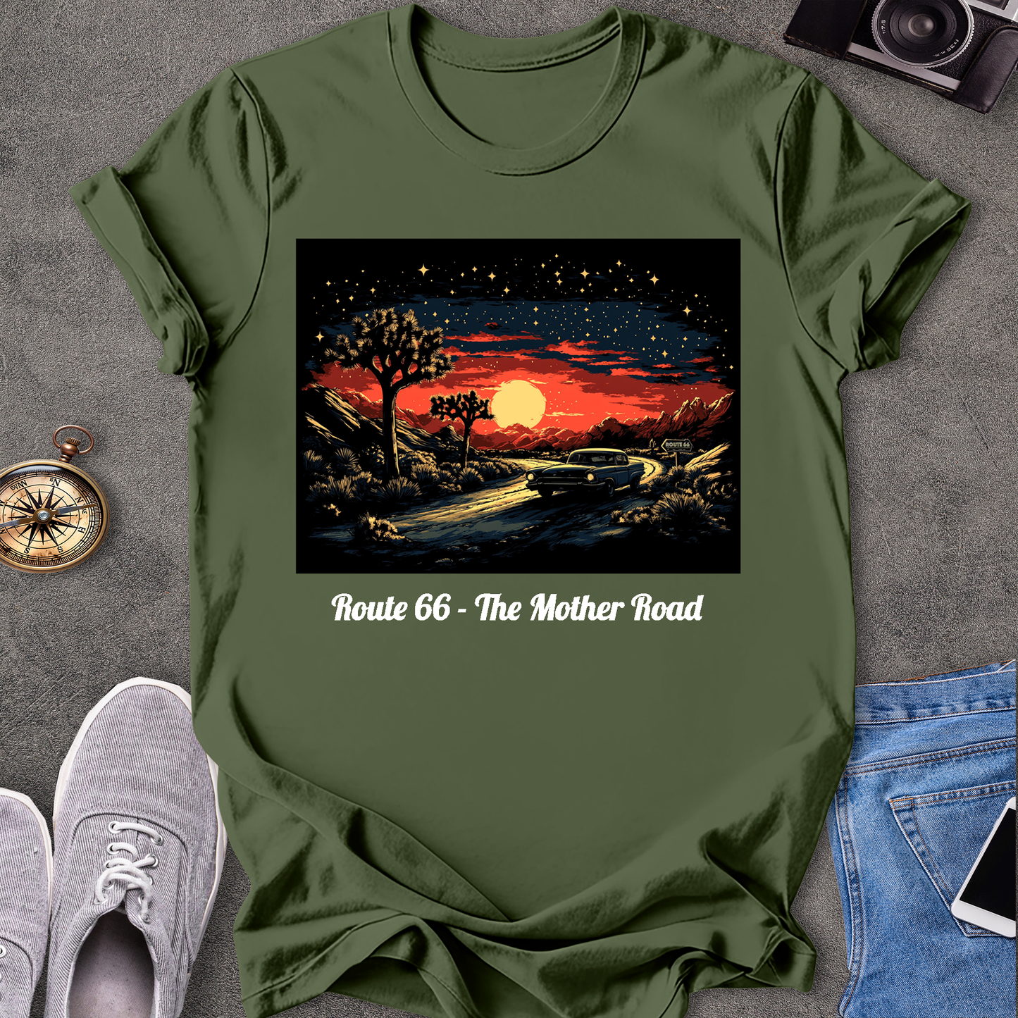 Route 66 - The Mother Road - Dessert Under Starry Skies T-Shirt