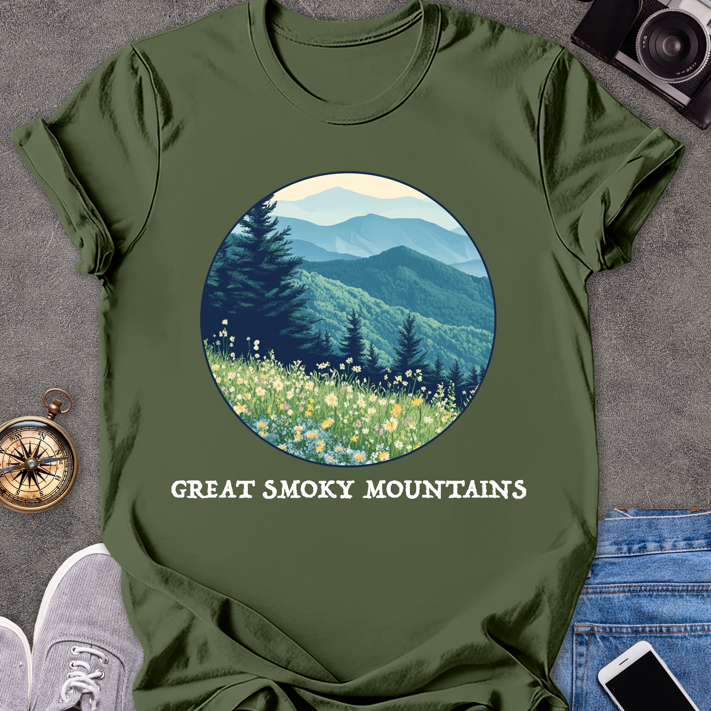 Great Smoky Mountains | Unisex Softstyle T-Shirt | Mountains and Wildflowers Tee