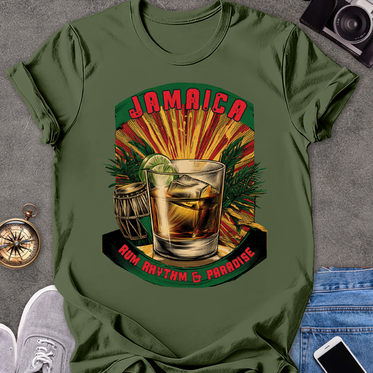 Jamaica, Rum, Rhythm & Paradise | Unisex Softstyle T-Shirt | Caribbean Travel Tee