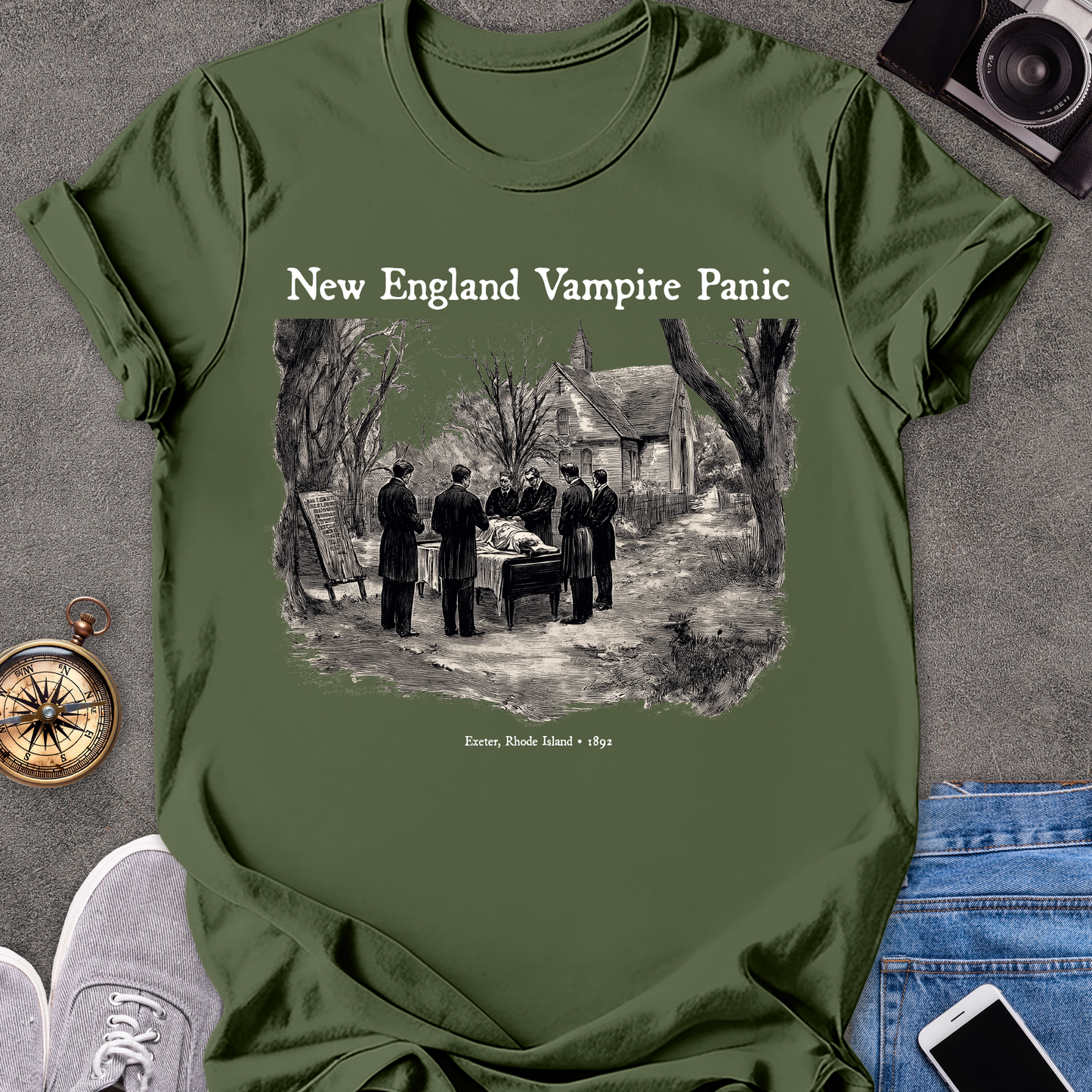 New England Vampire Panic- Exeter, Rhode Island 1892| Unisex Softstyle T-Shirt | Vampire Travel Tee