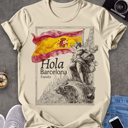 Hola Barcelona, España| Spanish Flag Travel Tee