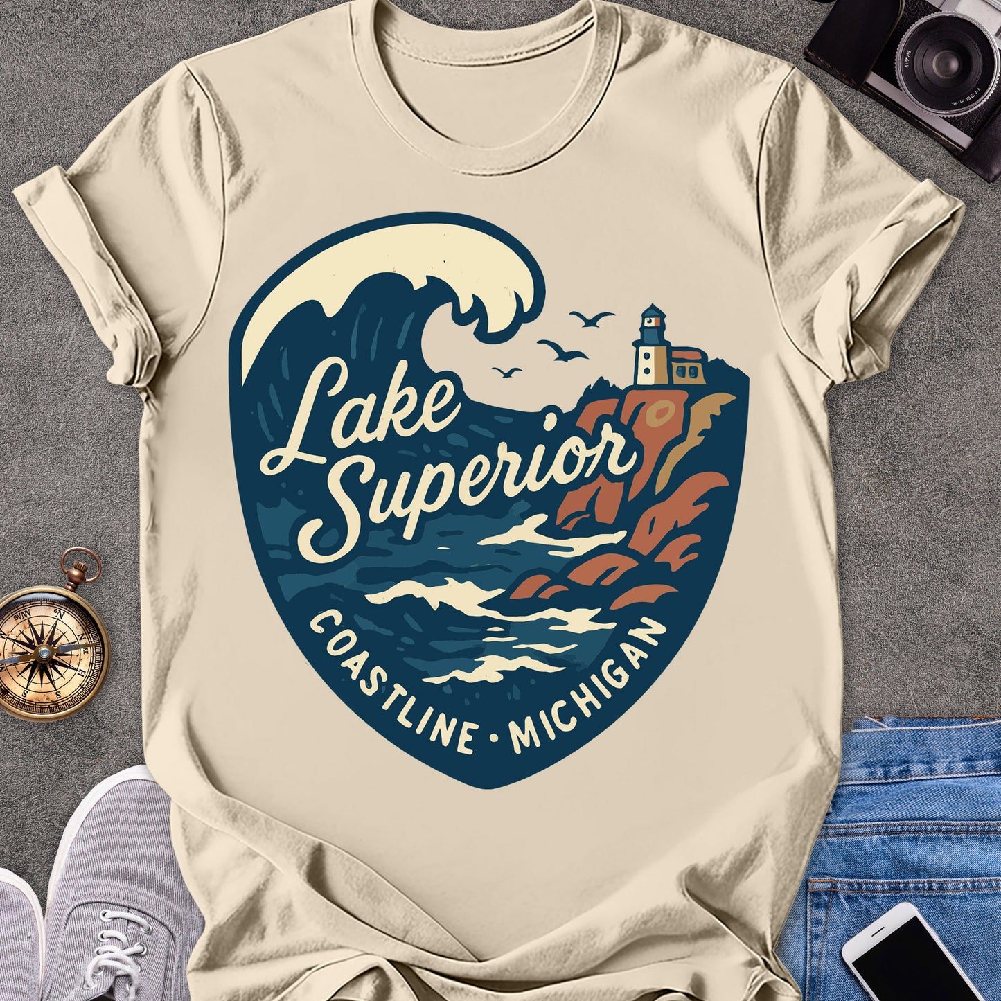 Lake Superior, Coastline Michigan | Softstyle T-Shirt | Outdoor Travel Tee
