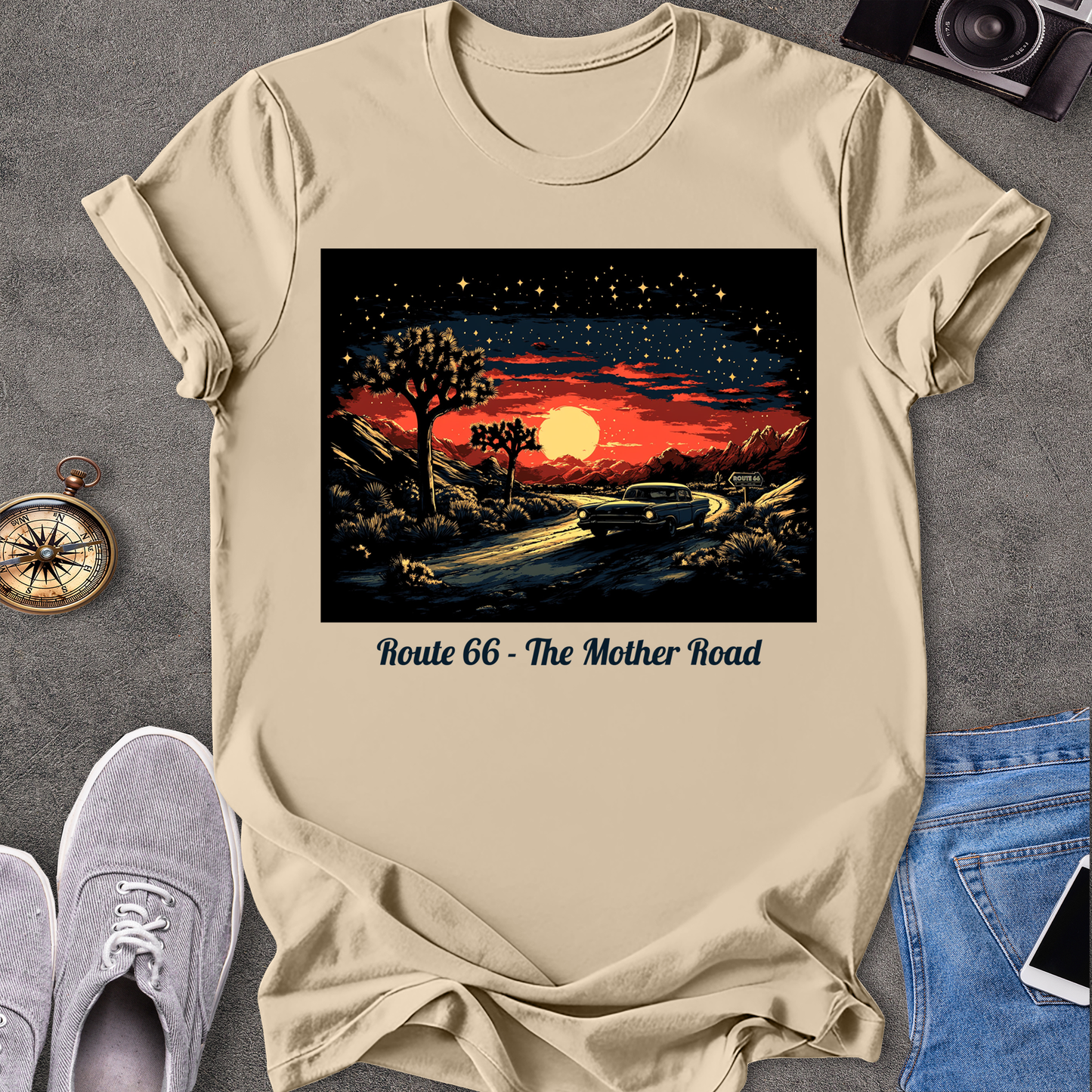 Route 66 - The Mother Road - Dessert Under Starry Skies T-Shirt