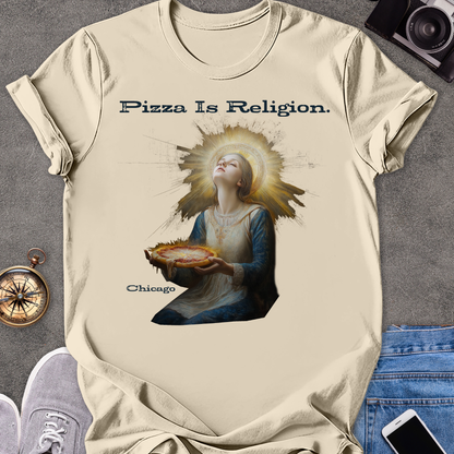 Pizza Is Religion. Chicago| Unisex Softstyle T-Shirt | Chicago Travel Tee