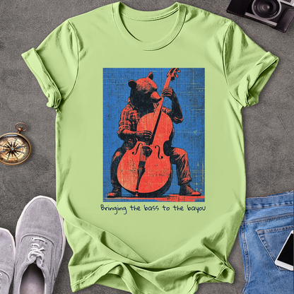 Bringing The Bass To The Bayou T-Shirt - Bear Playing Stand-up Bass