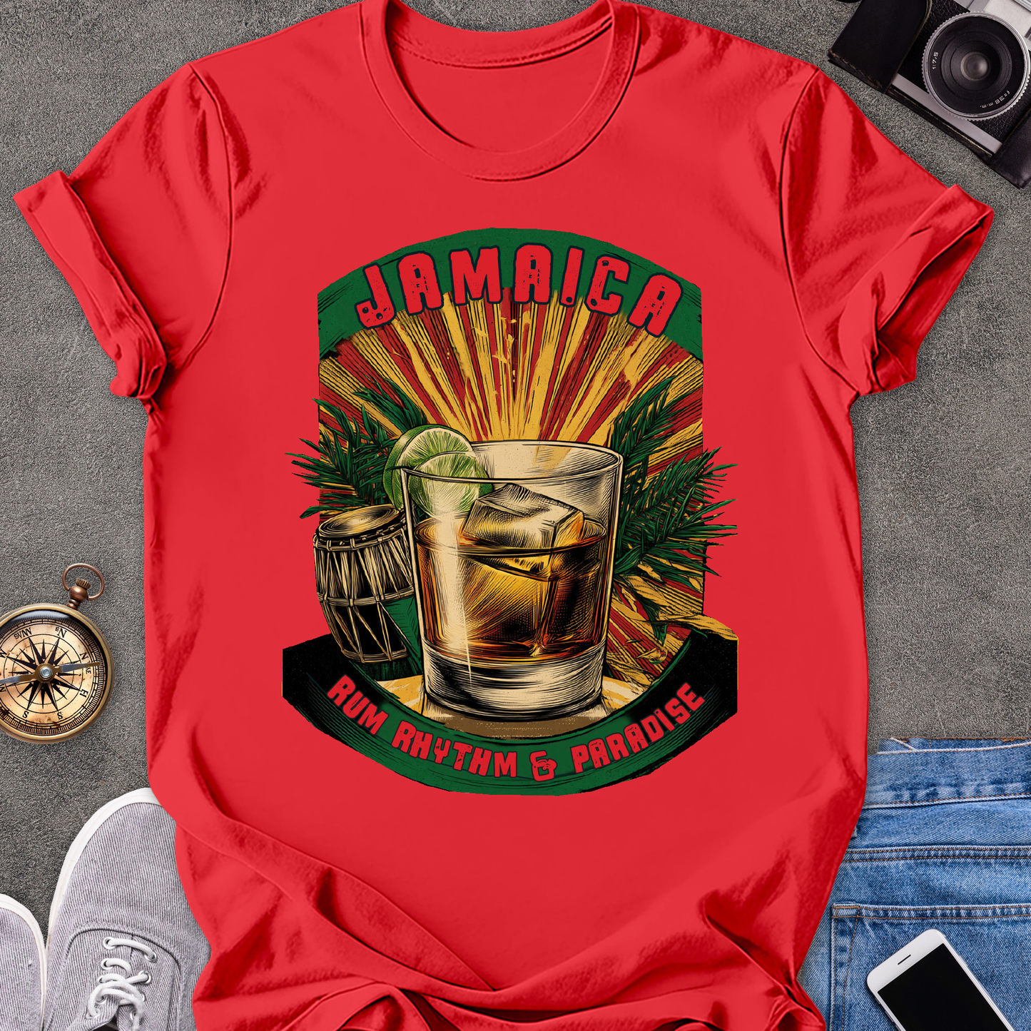 Jamaica, Rum, Rhythm & Paradise | Unisex Softstyle T-Shirt | Caribbean Travel Tee