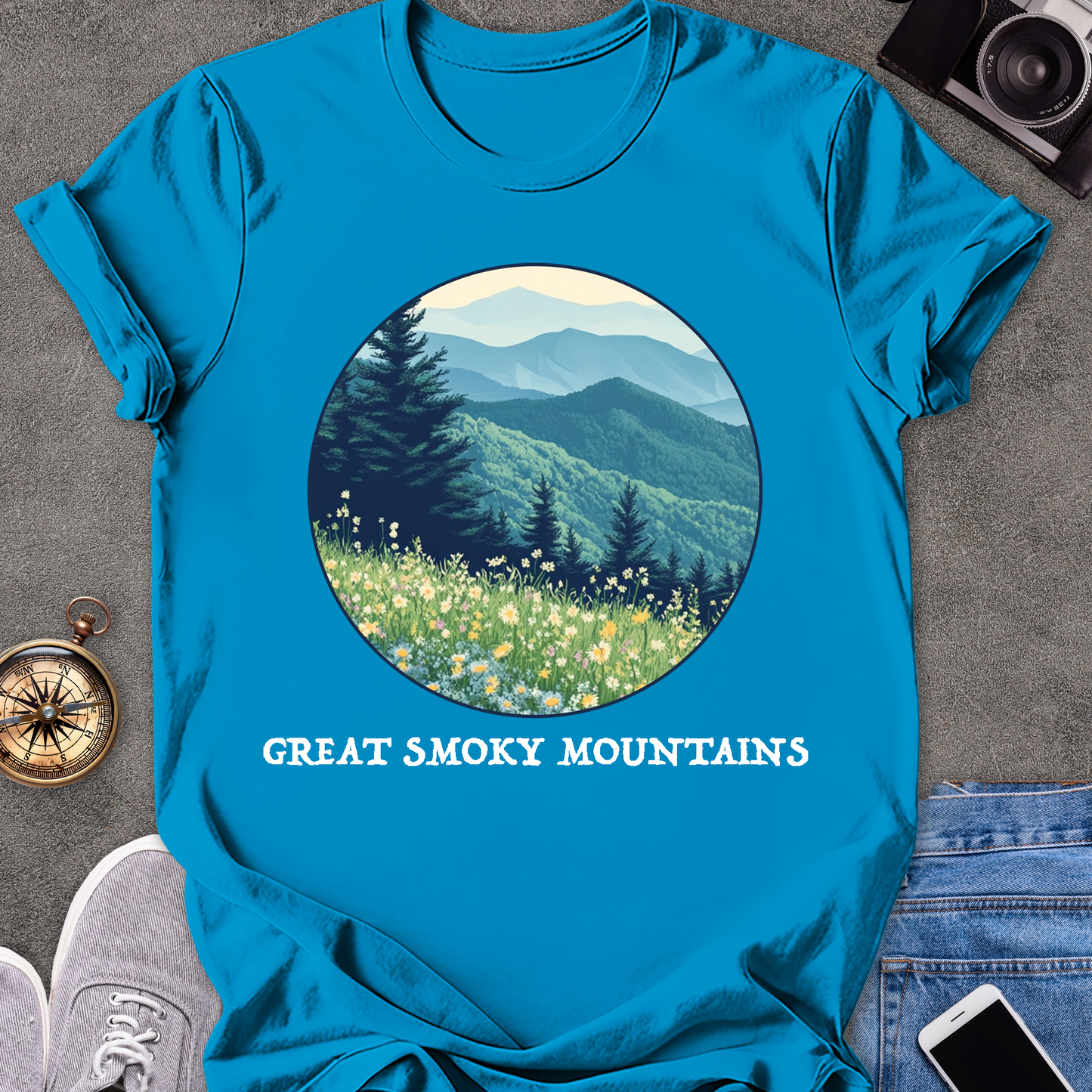 Great Smoky Mountains | Unisex Softstyle T-Shirt | Mountains and Wildflowers Tee