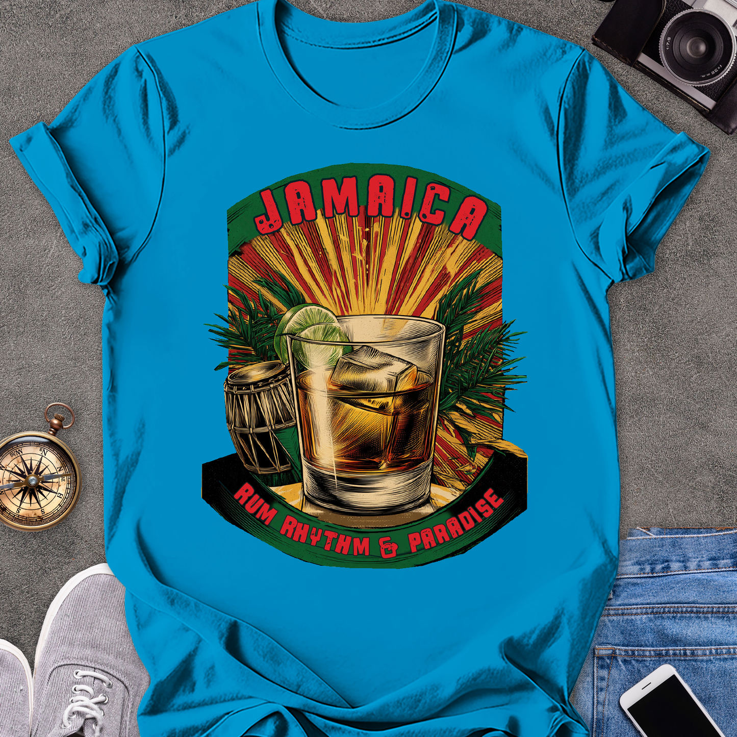 Jamaica, Rum, Rhythm & Paradise | Unisex Softstyle T-Shirt | Caribbean Travel Tee