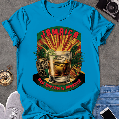 Jamaica, Rum, Rhythm & Paradise | Unisex Softstyle T-Shirt | Caribbean Travel Tee
