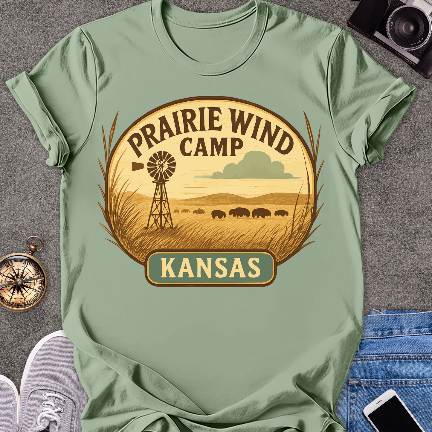Prairie Wind Camp Kansas | Softstyle T-Shirt | Kansas Travel Tee