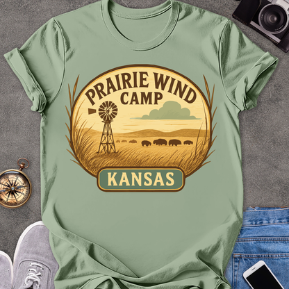 Prairie Wind Camp Kansas | Softstyle T-Shirt | Kansas Travel Tee