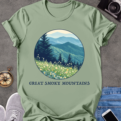 Great Smoky Mountains | Unisex Softstyle T-Shirt | Mountains and Wildflowers Tee