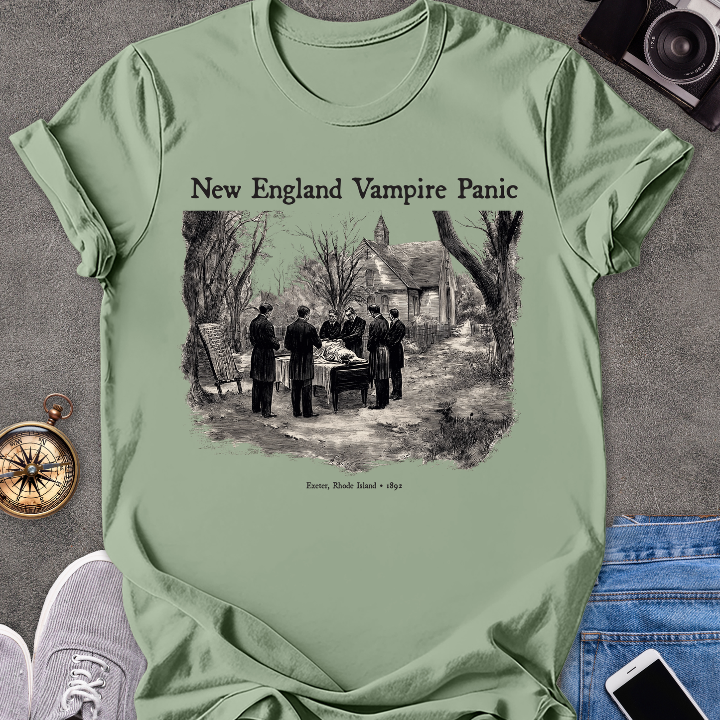 New England Vampire Panic- Exeter, Rhode Island 1892| Unisex Softstyle T-Shirt | Vampire Travel Tee