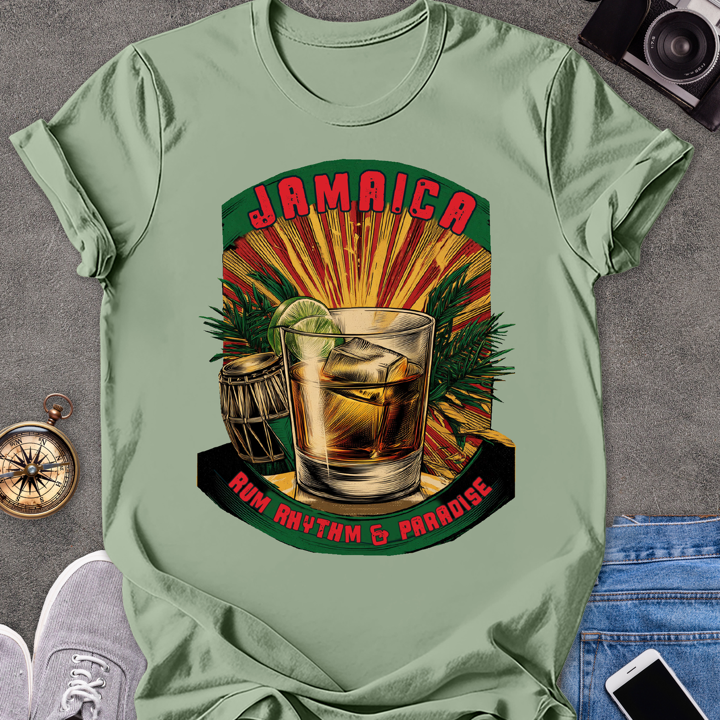 Jamaica, Rum, Rhythm & Paradise | Unisex Softstyle T-Shirt | Caribbean Travel Tee
