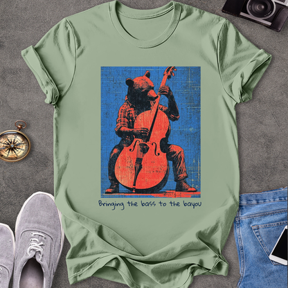 Bringing The Bass To The Bayou T-Shirt - Bear Playing Stand-up Bass