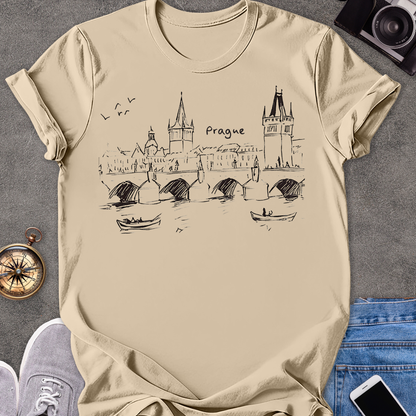 Prague - Charles Bridge Sketch | Unisex Softstyle T-Shirt | Travel Tee