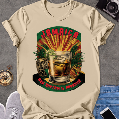 Jamaica, Rum, Rhythm & Paradise | Unisex Softstyle T-Shirt | Caribbean Travel Tee