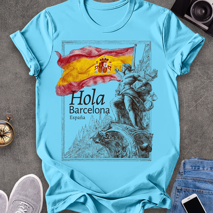 Hola Barcelona, España| Spanish Flag Travel Tee