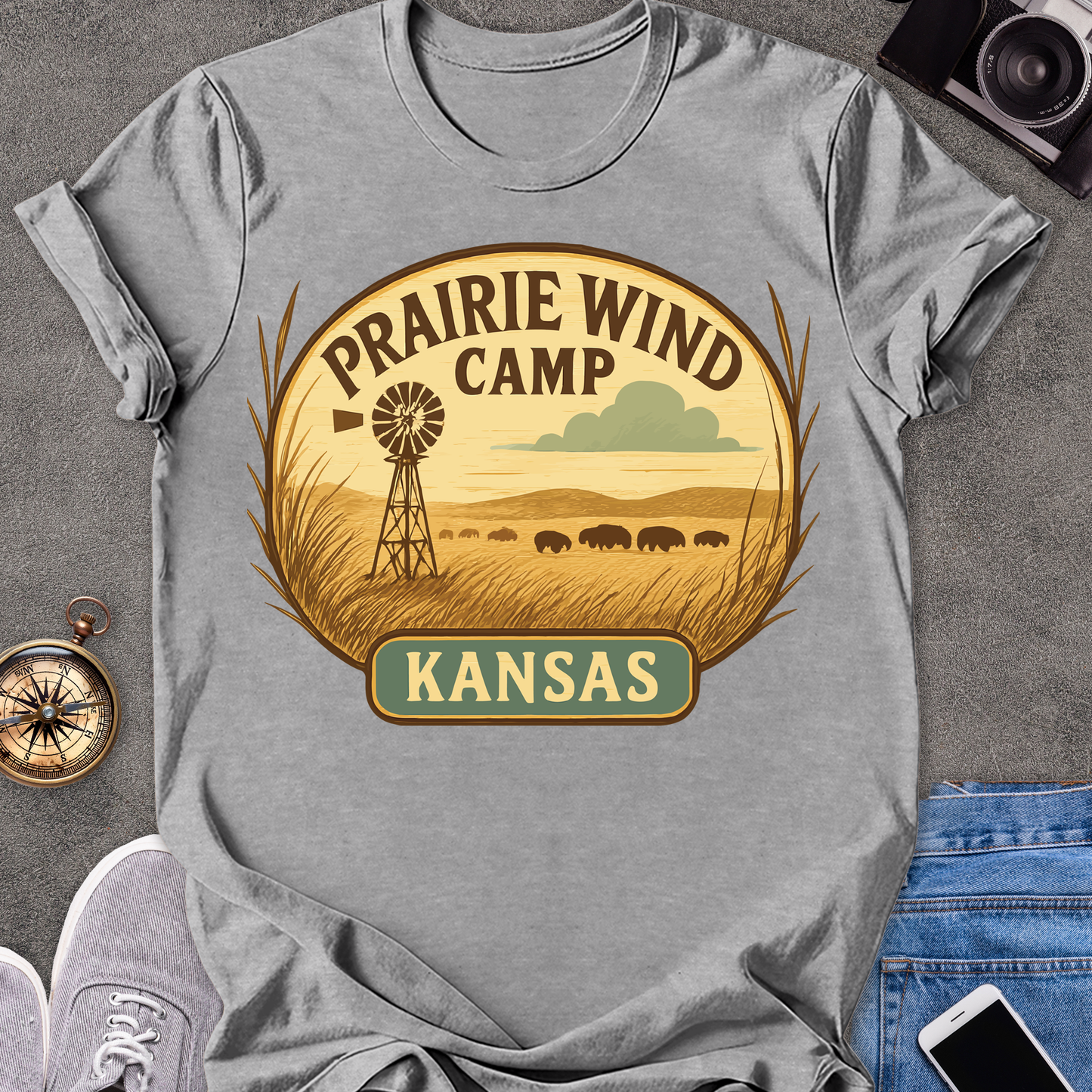 Prairie Wind Camp Kansas | Softstyle T-Shirt | Kansas Travel Tee
