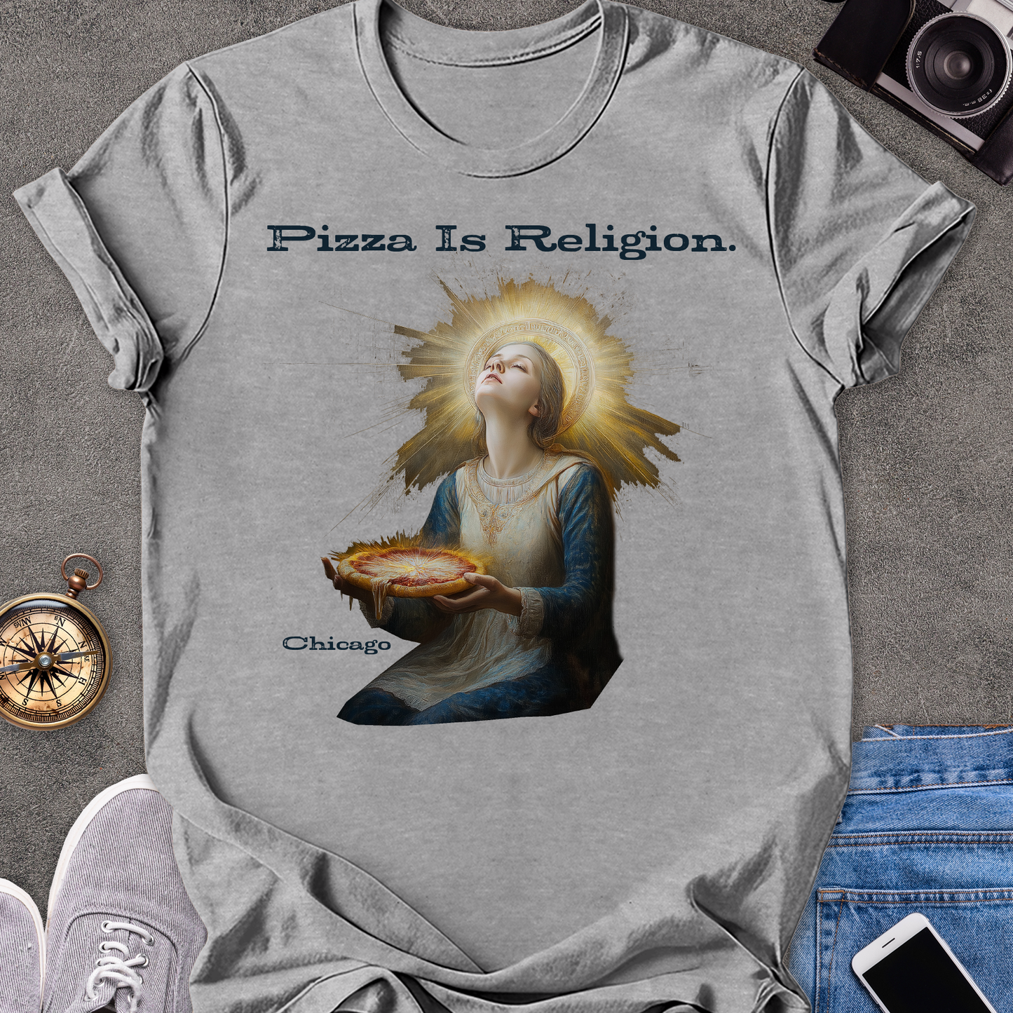 Pizza Is Religion. Chicago| Unisex Softstyle T-Shirt | Chicago Travel Tee