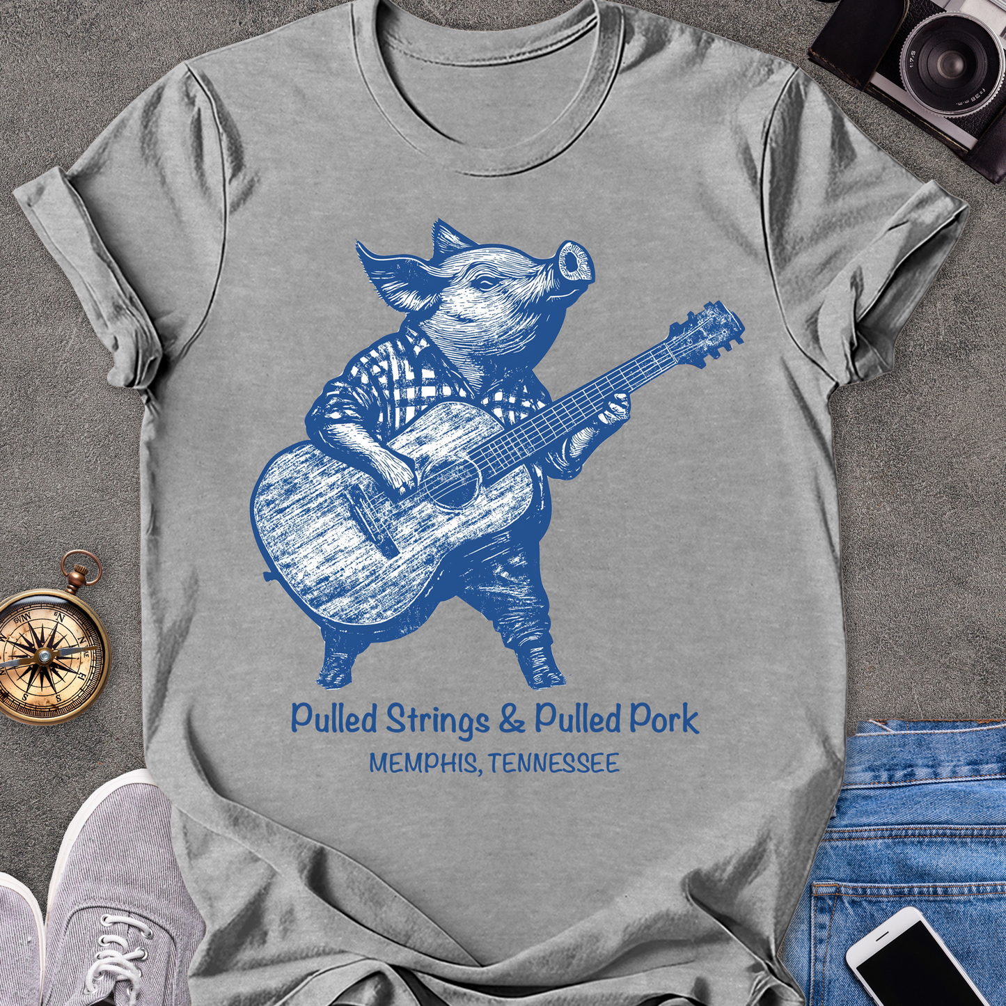 Pulled Strings & Pulled Pork-Memphis, Tennessee | Unisex Softstyle T-Shirt | Fun and Casual Music Lover Tee