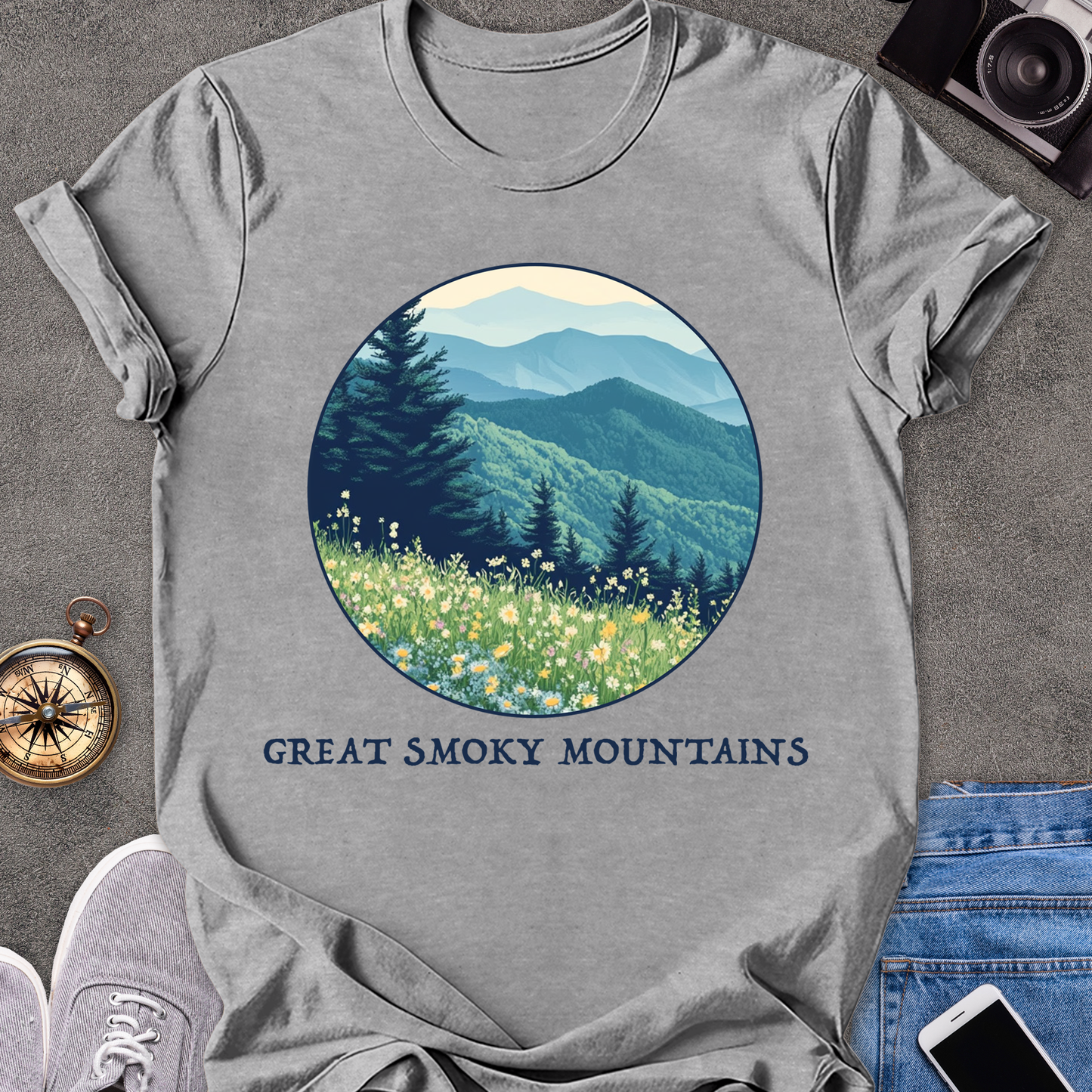 Great Smoky Mountains | Unisex Softstyle T-Shirt | Mountains and Wildflowers Tee