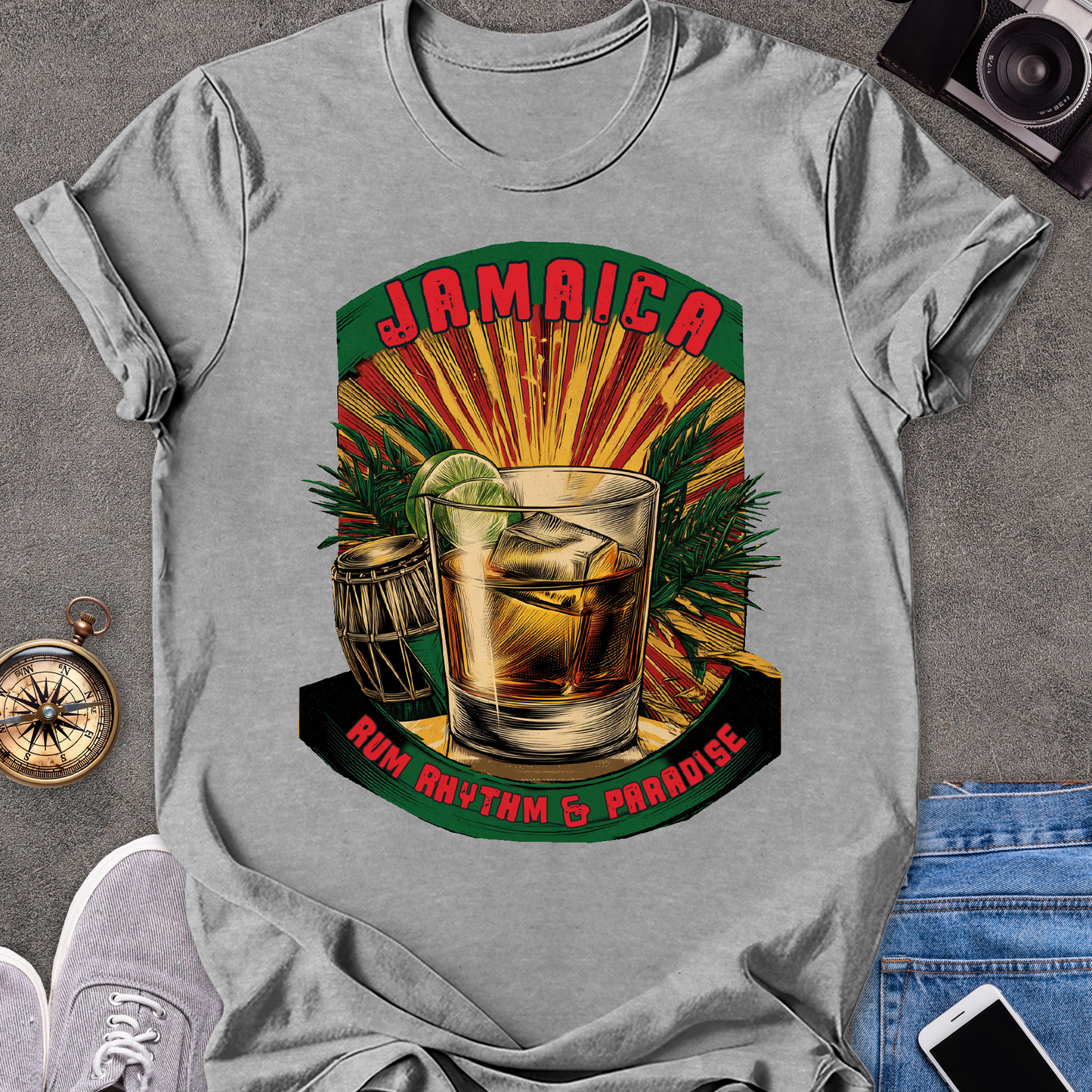 Jamaica, Rum, Rhythm & Paradise | Unisex Softstyle T-Shirt | Caribbean Travel Tee