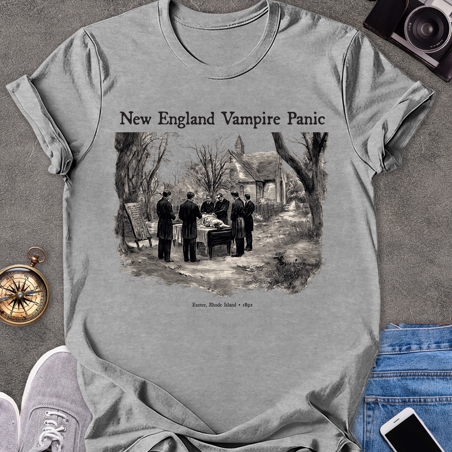 New England Vampire Panic- Exeter, Rhode Island 1892| Unisex Softstyle T-Shirt | Vampire Travel Tee