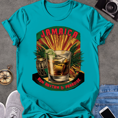 Jamaica, Rum, Rhythm & Paradise | Unisex Softstyle T-Shirt | Caribbean Travel Tee