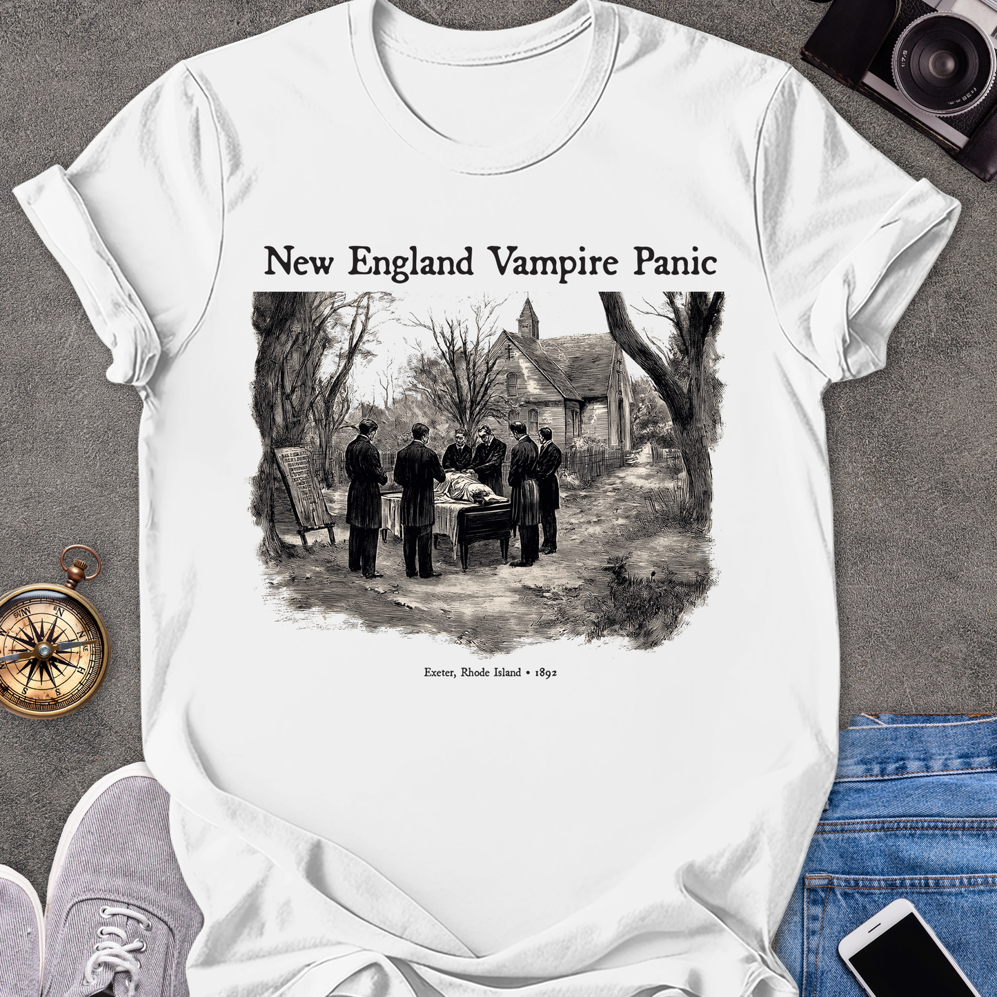 New England Vampire Panic- Exeter, Rhode Island 1892| Unisex Softstyle T-Shirt | Vampire Travel Tee