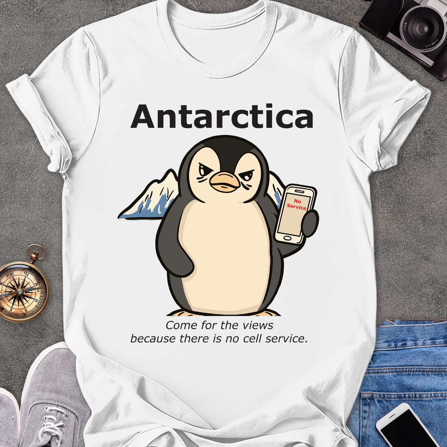 Antartica-Come For The Views Because There Is No Cell Service | Unisex Softstyle T-Shirt | Funny Travel Tee