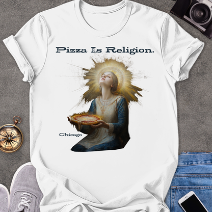Pizza Is Religion. Chicago| Unisex Softstyle T-Shirt | Chicago Travel Tee