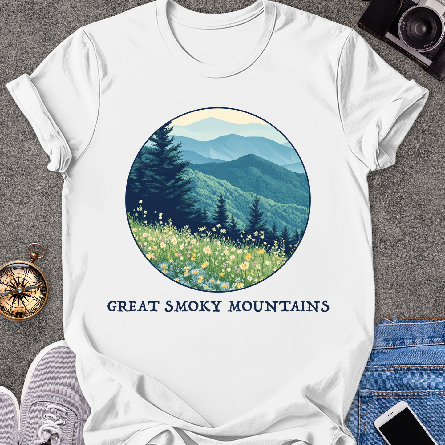 Great Smoky Mountains | Unisex Softstyle T-Shirt | Mountains and Wildflowers Tee